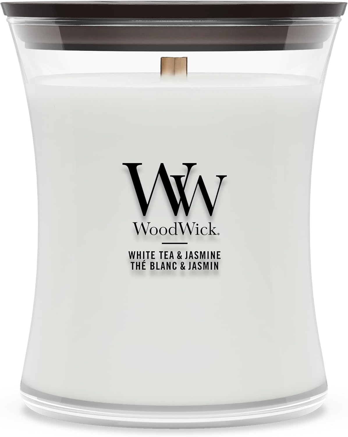 WoodWick Medium Hourglass Scented Candle | White Tea & Jasmine | with Crackling Wick | Burn Time: Up to 60 Hours | Gifts for Women