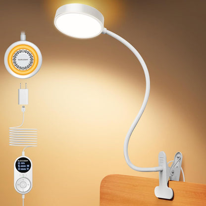 Glocusent Clip on Light, 72 LED Bedside Light with 3 Colors & 5 Brightness, Flexible with Amber Night Light, 30/60Min Timer, Eye Caring, for Bed/Reading/Studying/Working (Black with Adapter) | 5 levels, soft light for eyes, timer, flexible setting, stable