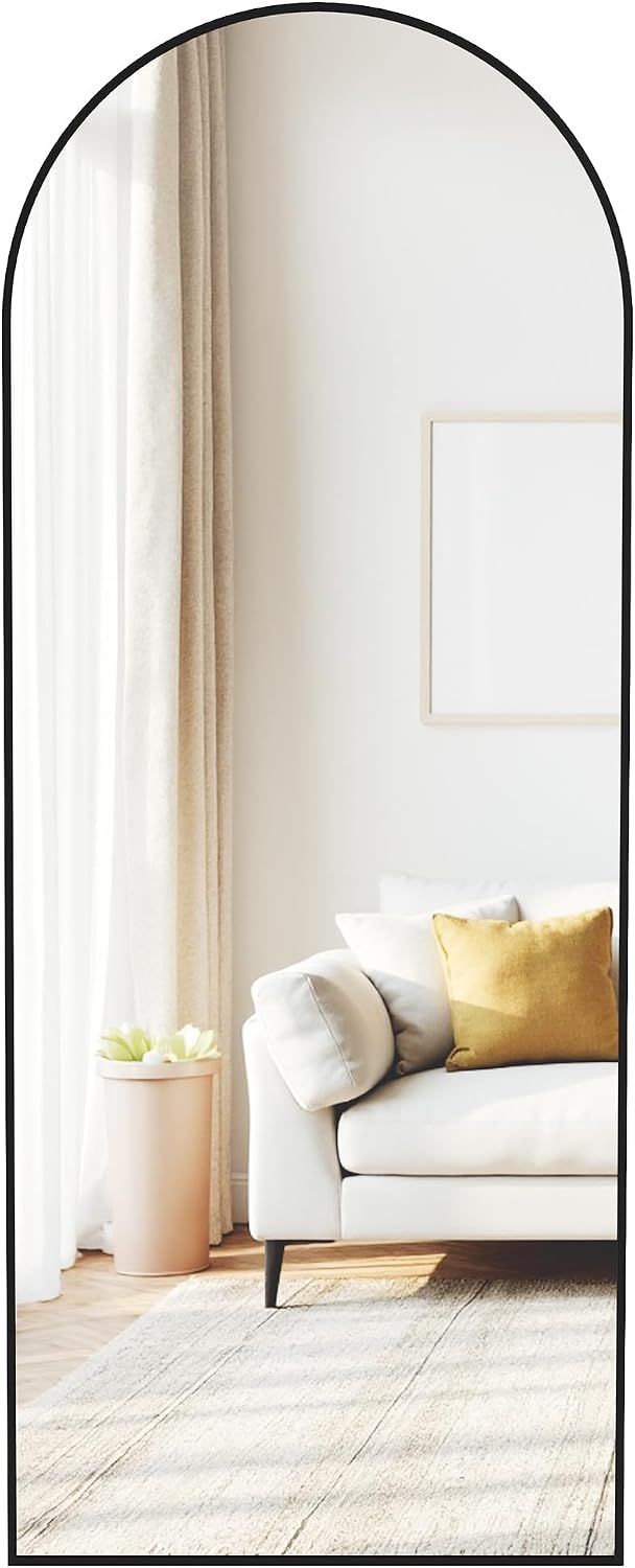 SONGMICS Full Length Mirror, 160 x 50 cm, Arched Full Body Mirror with Stand, Aluminium Alloy Frame, Tempered Glass, for Bedroom, Living Room, Cloakroom, Ink Black LFM031B01