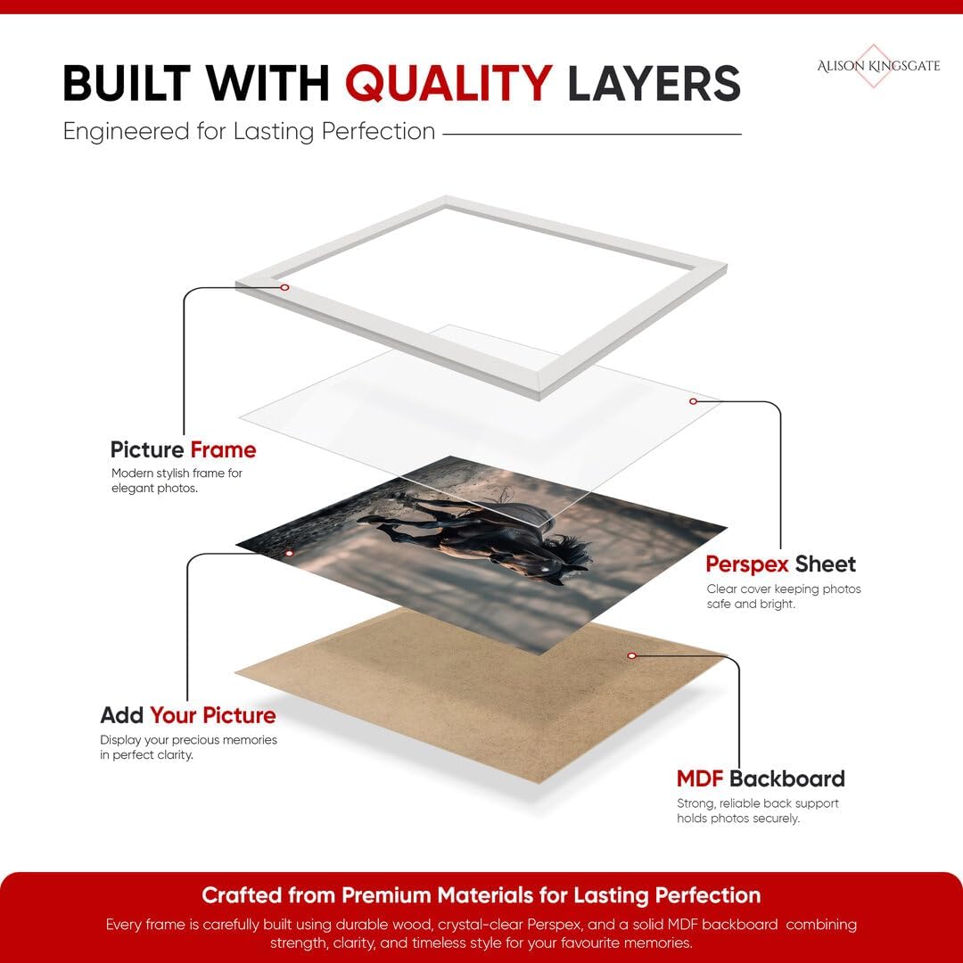 Alison Kingsgate Modern Black Picture Frame for Photos & Posters - 100X70CM | Engineered Wood, Shatterproof Perspex Front, Ideal for Wall Art Display, Documents, Certificate & Home Décor