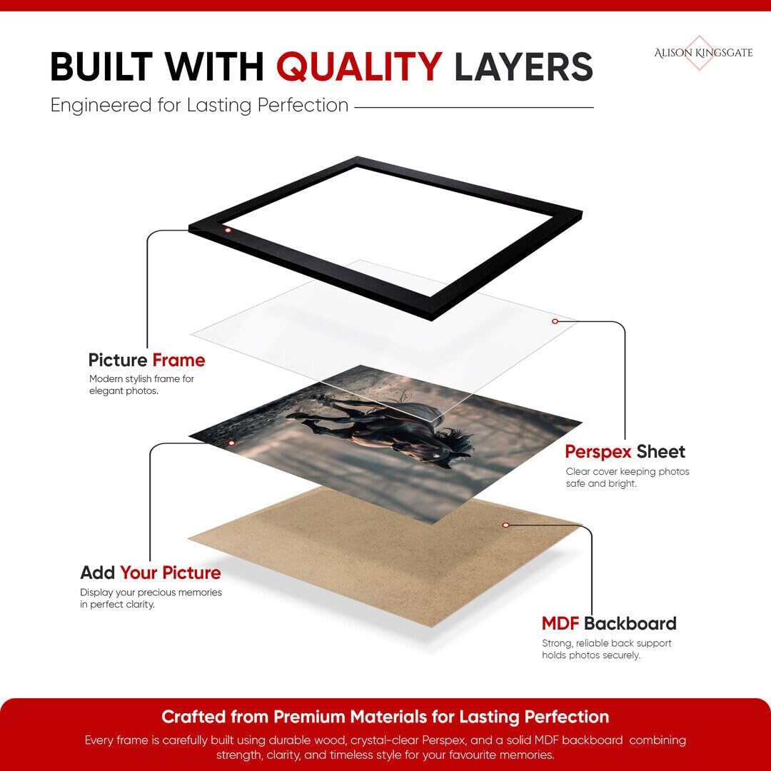 Alison Kingsgate Modern Black Picture Frame for Photos & Posters - 100X70CM | Engineered Wood, Shatterproof Perspex Front, Ideal for Wall Art Display, Documents, Certificate & Home Décor