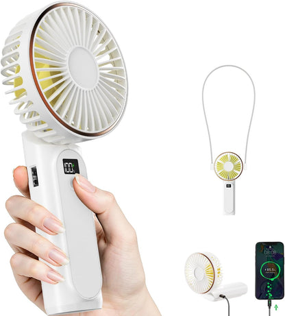 TUNISE Handheld Fan Rechargeable, Portable Fan with 4000mAh, Hand Fan with LED Display, 180° Adjustable, 6 Speed Travel Fan & Power Bank for Home Office Bedroom Outdoor