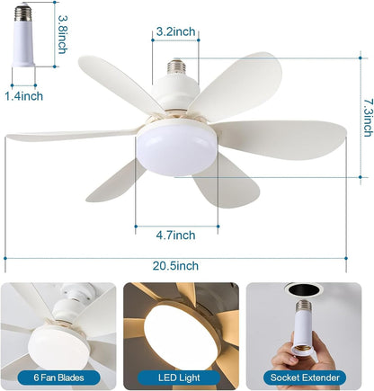52CM Ceiling Fans with Lights and Remote Control, 40W E27 Screw-In Light Bulb Fan with 3 Speeds & 3 Color, Timer Function, Dimmable 3000K-6500K, Ceiling Fan Light for Bedroom, Living Room, Kitchen