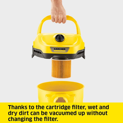 KÄRCHER Wet and Dry Vacuum Cleaner WD 2 Plus, blowing function, power: 1000w, incl. cartridge filter, floor and crevice nozzle, Yellow, plastic container: 12 l, suction hose: 1.8 m