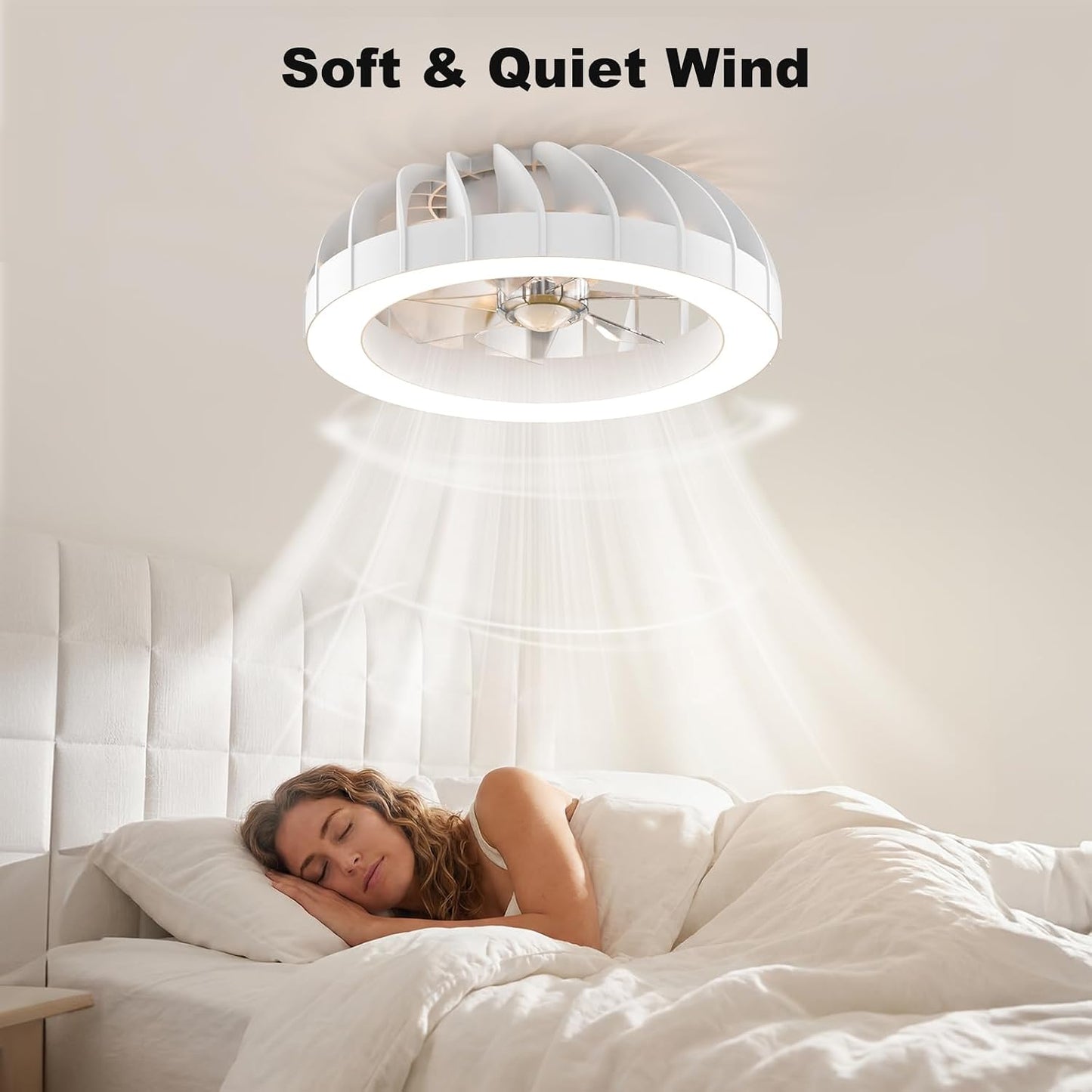 Ateroll Ceiling Fans with Lights, 46CM RGB Fan Ceiling Lights with Remote Control, 6 Speeds Quiet Fan with Timer and Memory, 3000K-6500K Dimmable LED Modern Fan Light for Bedroom Kitchen Living Room