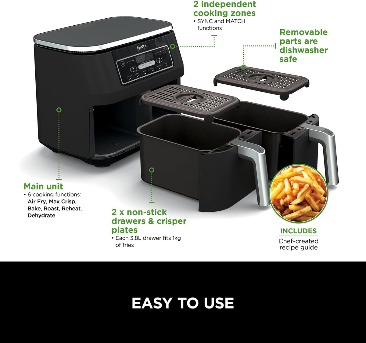 Ninja Foodi Dual Zone Air Fryer 7.6L – 6-in-1