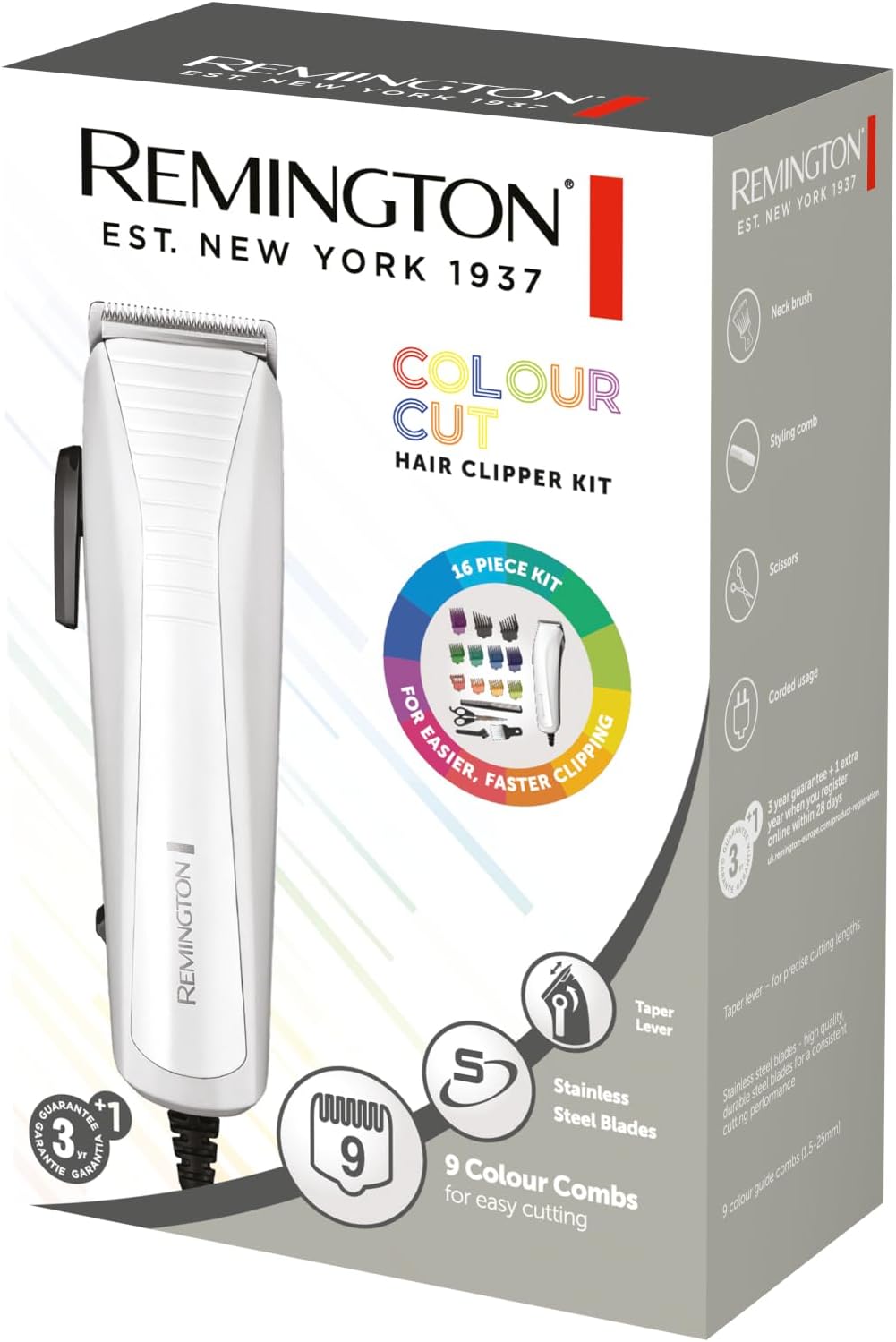Remington ColourCut Hair Clippers Kit – 9 Guide Combs