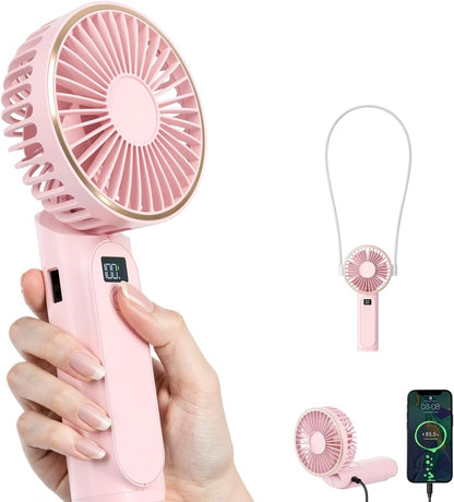 TUNISE Handheld Fan Rechargeable, Portable Fan with 4000mAh, Hand Fan with LED Display, 180° Adjustable, 6 Speed Travel Fan & Power Bank for Home Office Bedroom Outdoor