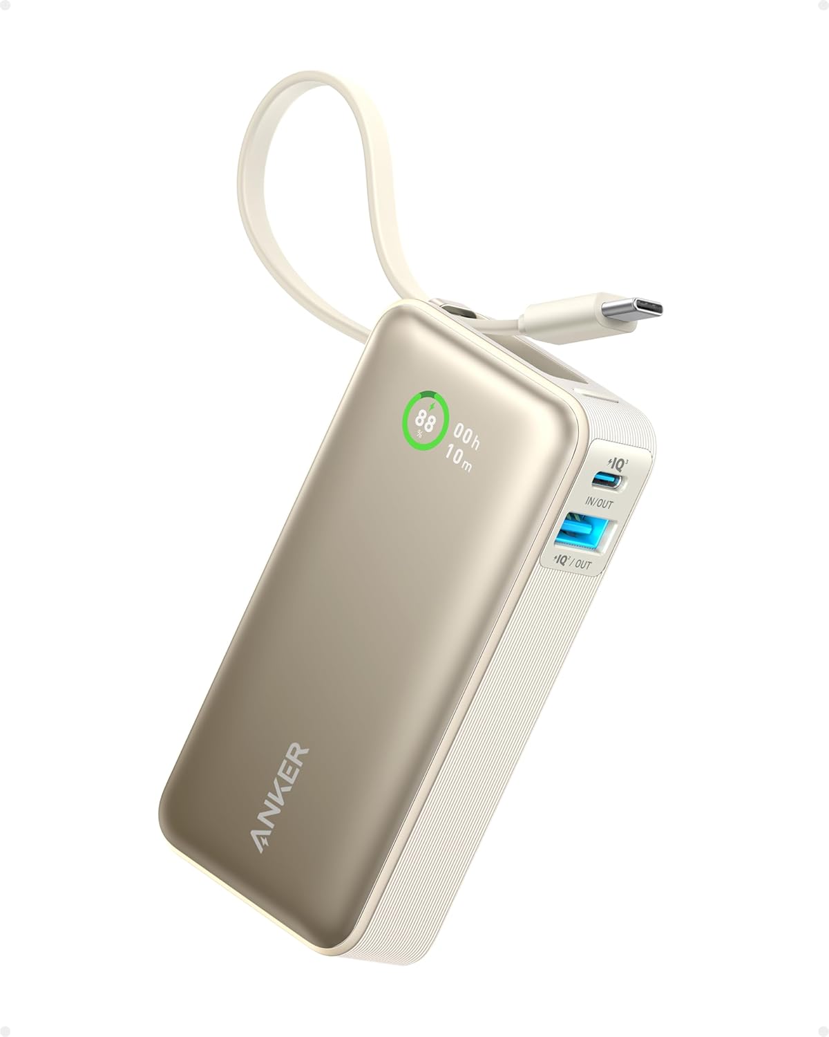 Anker Nano 10,000mAh Power Bank – 30W with Built-In USB-C Cable