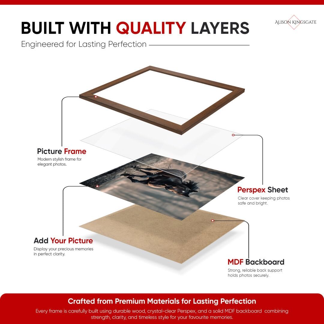 Alison Kingsgate Modern Black Picture Frame for Photos & Posters - 100X70CM | Engineered Wood, Shatterproof Perspex Front, Ideal for Wall Art Display, Documents, Certificate & Home Décor