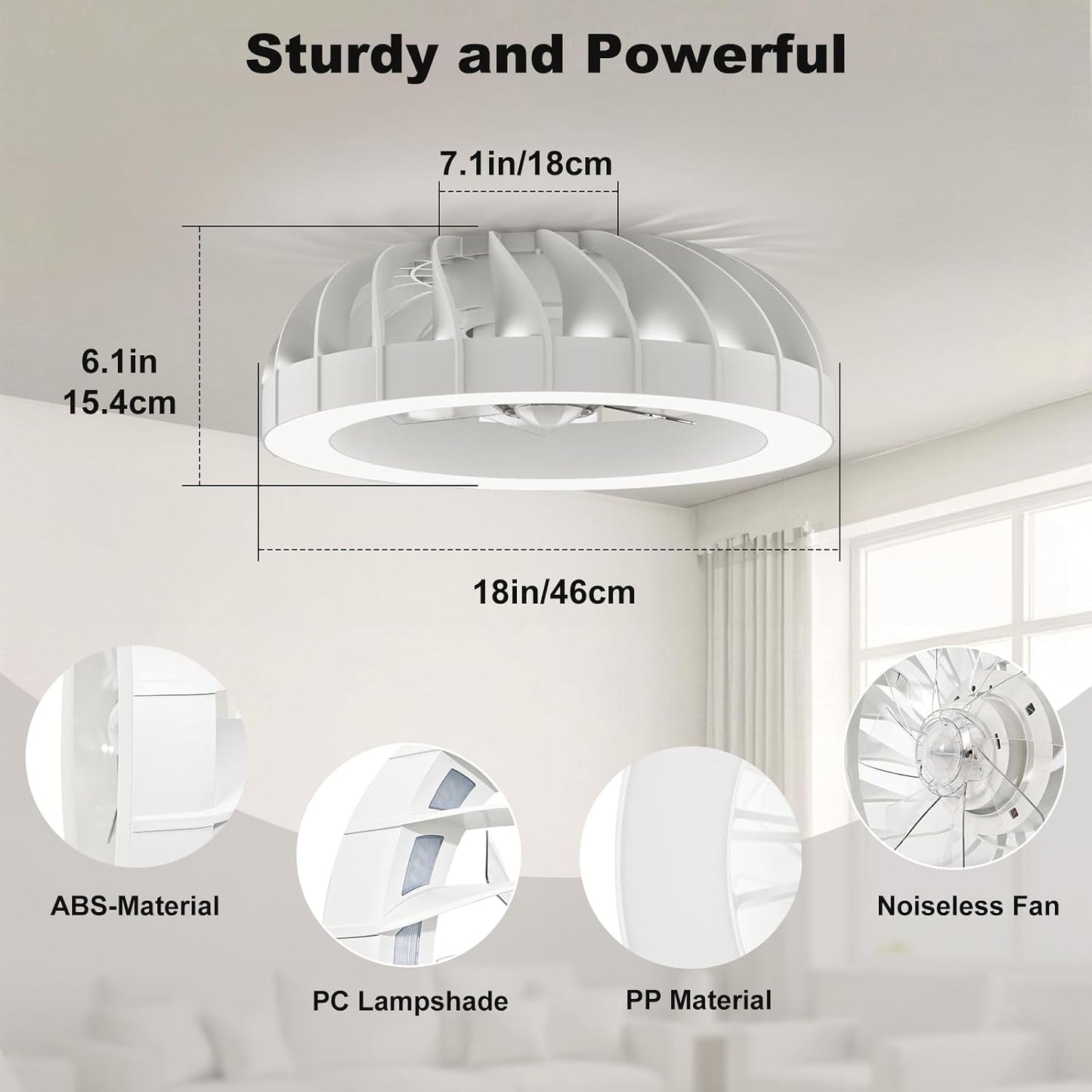 Ateroll Ceiling Fans with Lights, 46CM RGB Fan Ceiling Lights with Remote Control, 6 Speeds Quiet Fan with Timer and Memory, 3000K-6500K Dimmable LED Modern Fan Light for Bedroom Kitchen Living Room