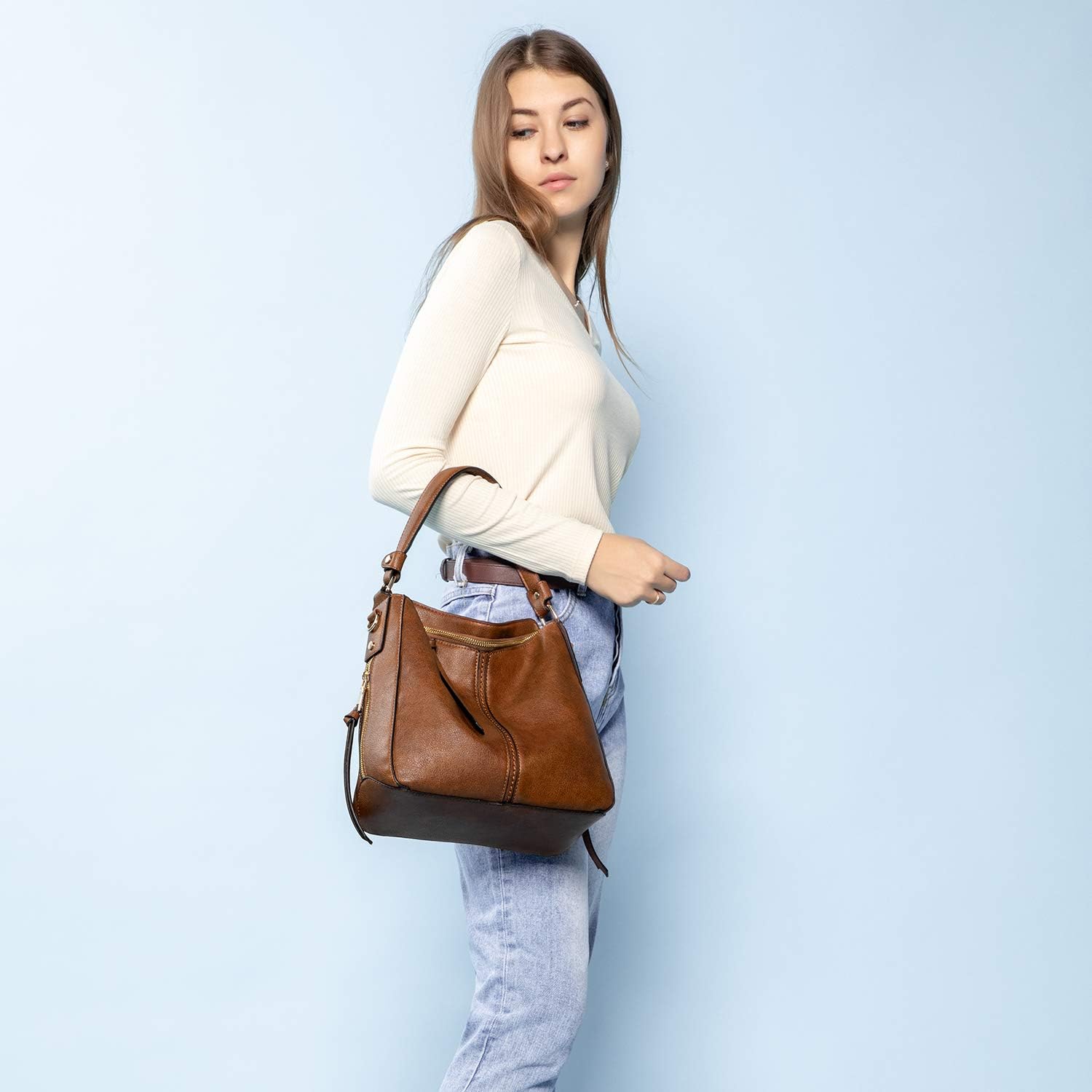 Realer Women's Faux Leather Hobo Crossbody Bag in Medium-12.4 Inch