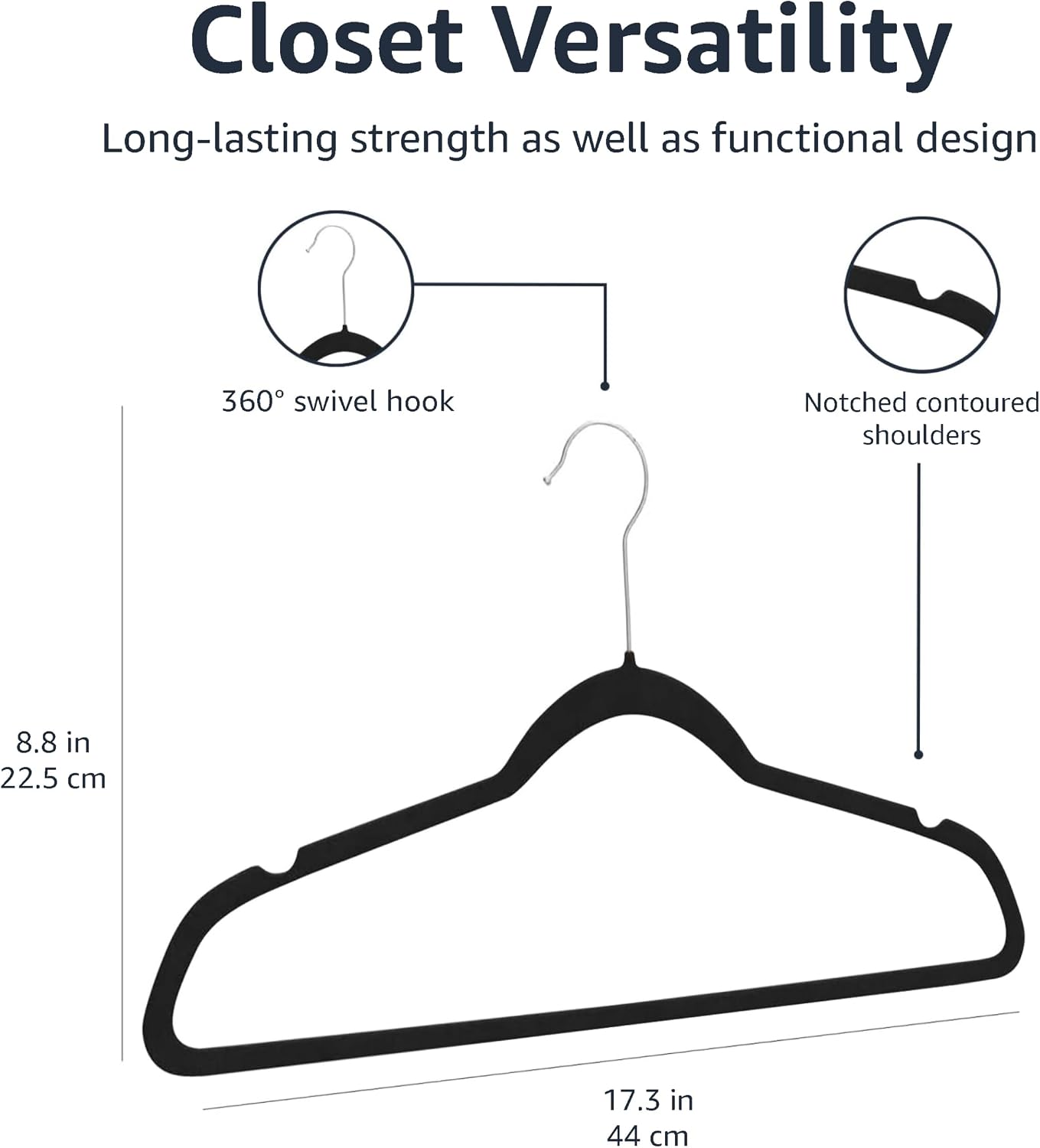 Amazon Basics Slim Velvet Non-Slip Suit Hangers - 30-Pack, Black/Silver