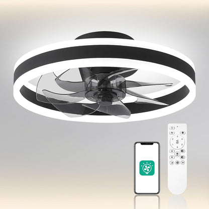 CHANFOK Smart Ceiling Fans with Lights Compatible with Alexa and Google Assistant 20", Low Profile Ceiling Fan with Light and Remote & APP Control, 6-Speed Reversible Blades (Black)