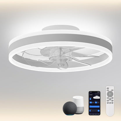 CHANFOK Smart Ceiling Fans with Lights Compatible with Alexa and Google Assistant 20", Low Profile Ceiling Fan with Light and Remote & APP Control, 6-Speed Reversible Blades (Black)