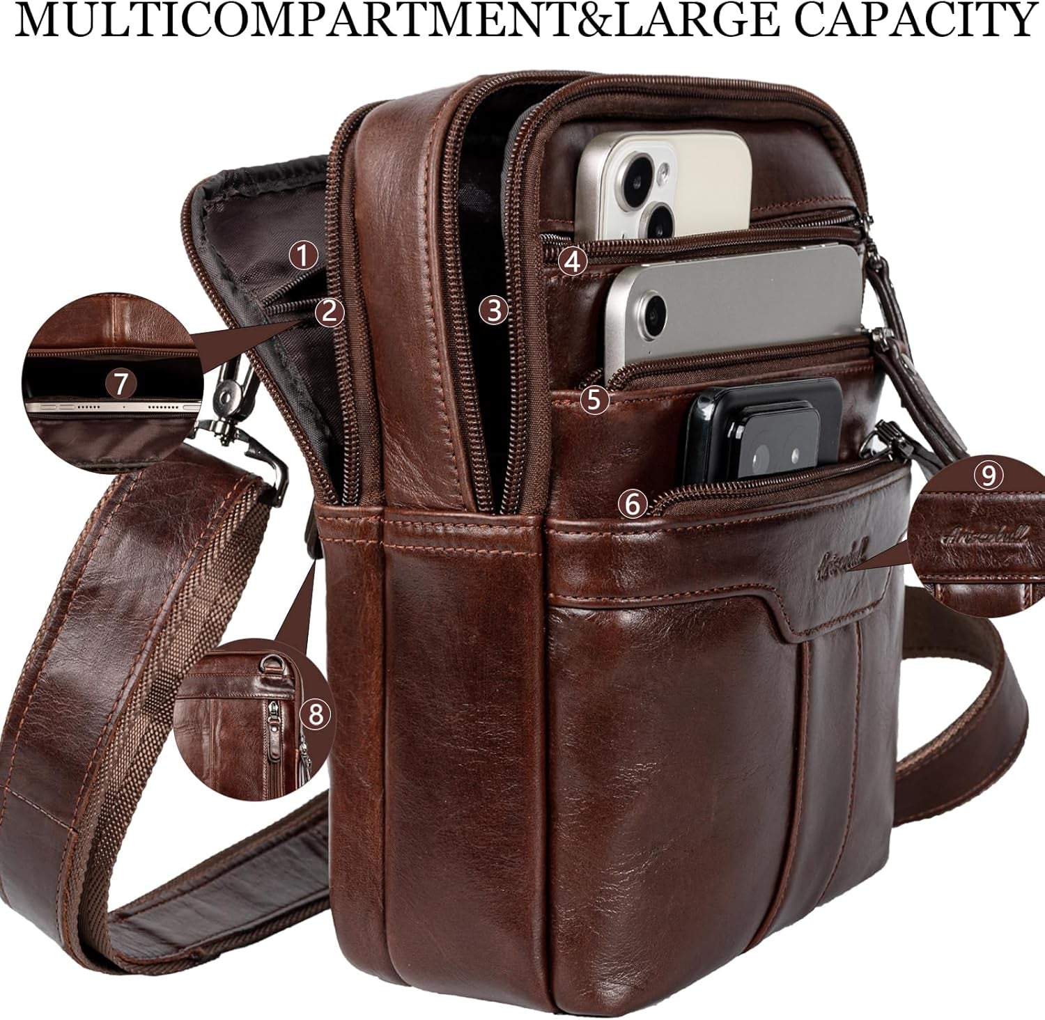 Ariscobull Men's Genuine Leather Messenger Sling Bag