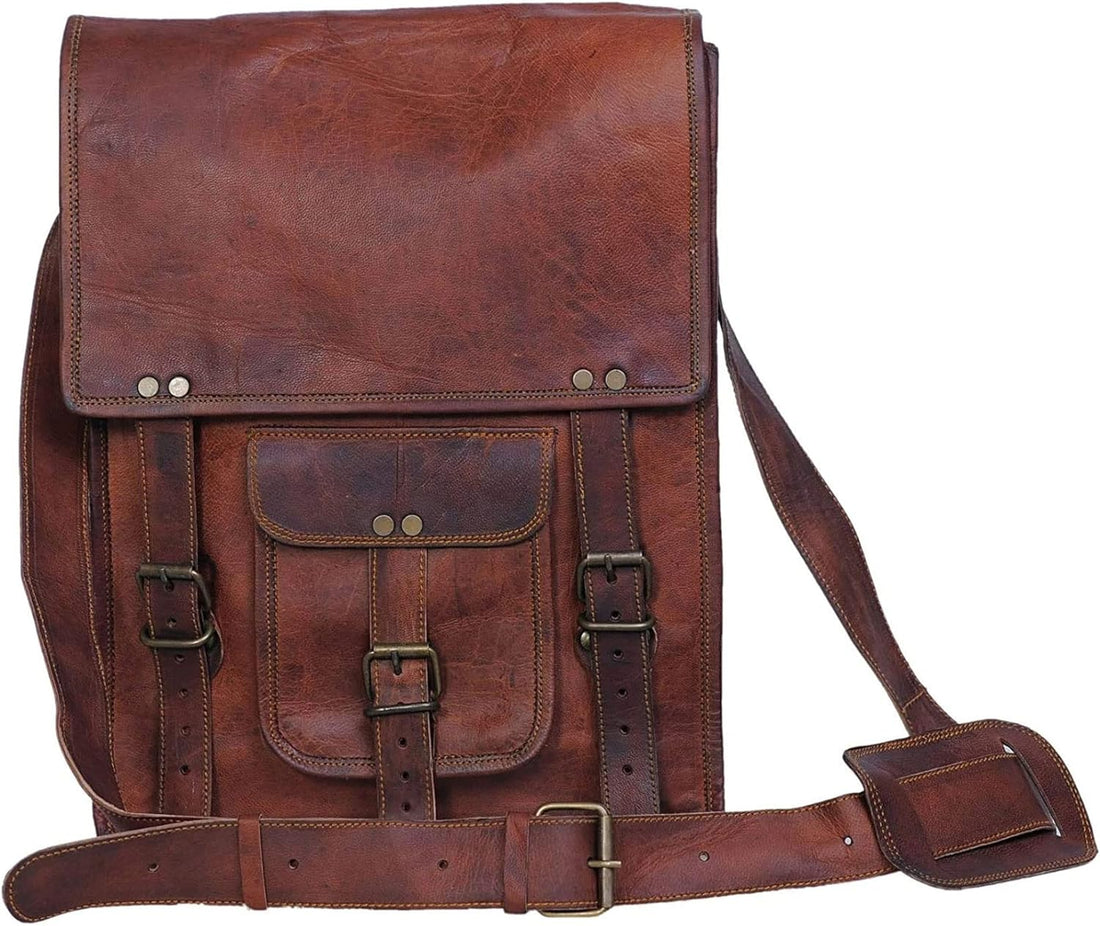 KomalC Full-Grain Leather 11-Inch Messenger Bag in Brown