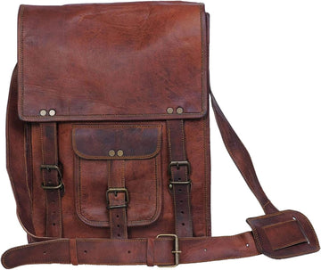 KomalC Full-Grain Leather 11-Inch Messenger Bag in Brown