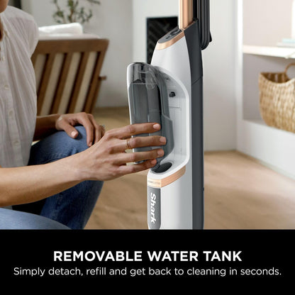 Shark SteamSpot with Steam Blaster Technology for Hard Floors, Lightweight steam mop Chemical-Free Cleaning, Removable water tank, Inc. 2x machine-washable Dirt Grip pads, White & Poly Copper S2001UK