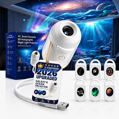 HD Smart Dynamic 5D Holographic Night Light Projector, Plug and Play 2-in-1 Galaxy Star and Ocean Projector with 24 Films, 360 Rotating USB Powered Ceiling Light for Bedroom Decor (24 Films)