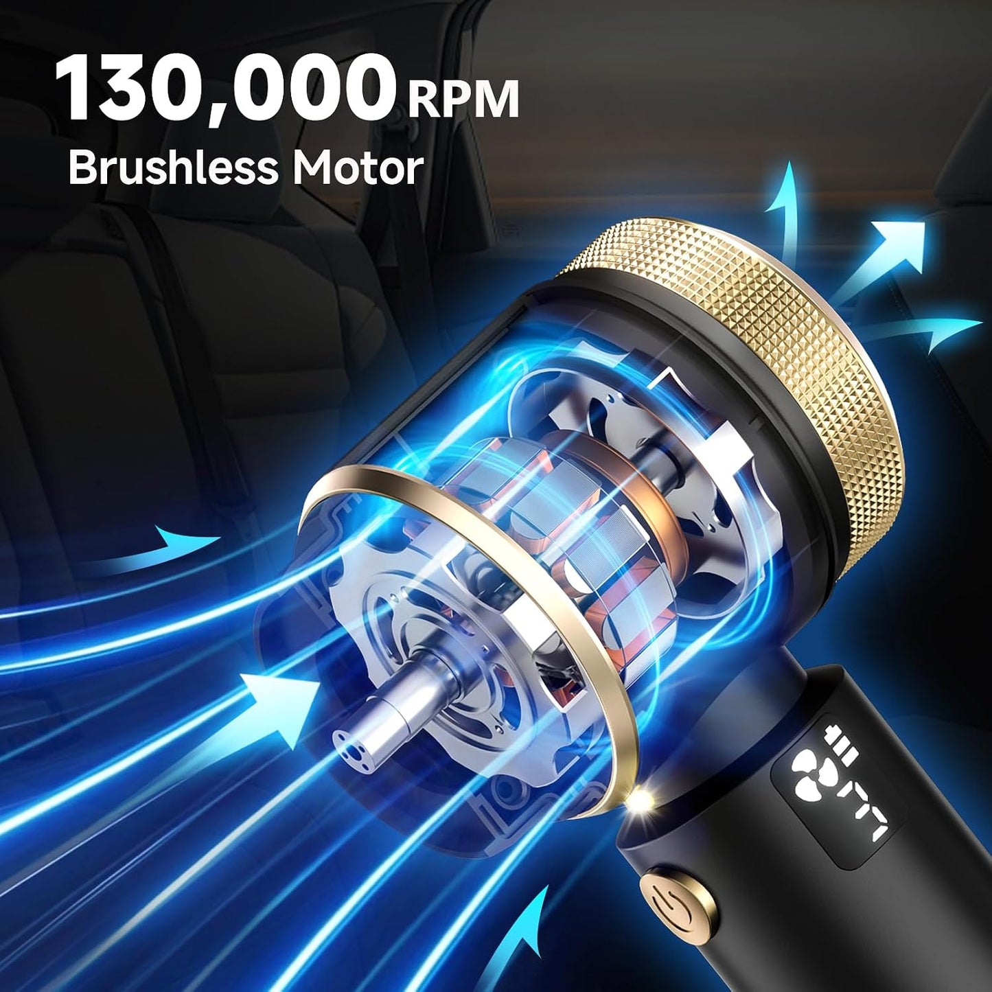 4-in-1 Handheld Vacuum Cleaner 22000Pa,6000mAh Cordless Car Vacuum cleaner with 130,000 RPM Brushless Motor,Upgraded Dust Cup & LED Display,Blow/Inflate/Deflate Function for Home Car Cleaning