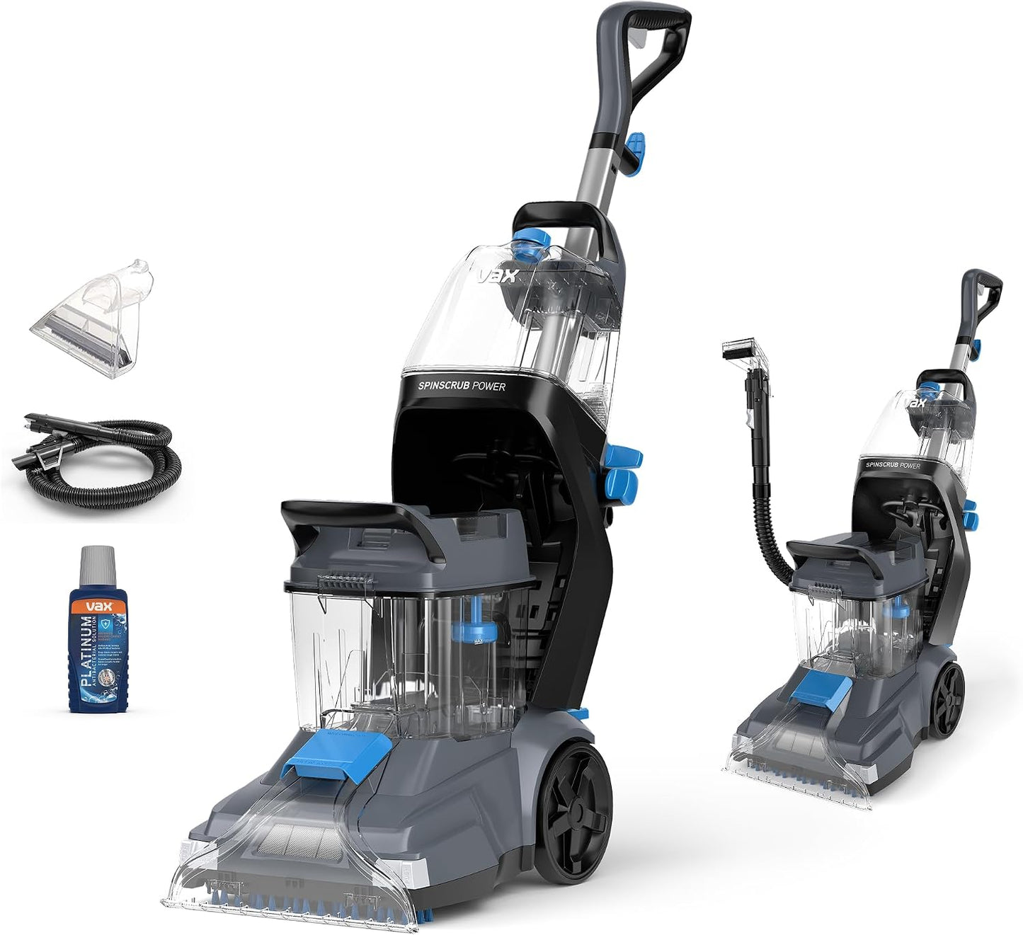 Vax SpinScrub Power Plus Carpet Cleaner Machine, Rug, Upholstery, Car, Stair Upright Shampooer Washer. Handheld Spot Cleaning, SpinScrub and Wash Tool, Solution, 1200W, Grey/Navy Blue, CDCW-SSXA