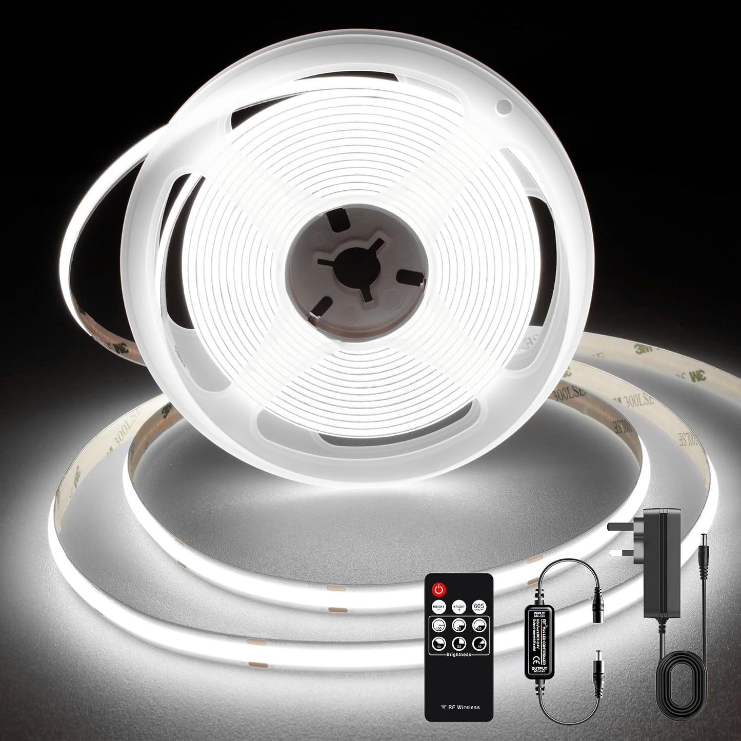 TTWAY COB LED Strip Lights 2700K, Dimmable LED Strip Kit, Super Bright 24V LED Tape Lights CRI90+ with RF Remote and UKCA Power Supply for DIY Home Decoration, 5M, 2400LEDs, Warm White.