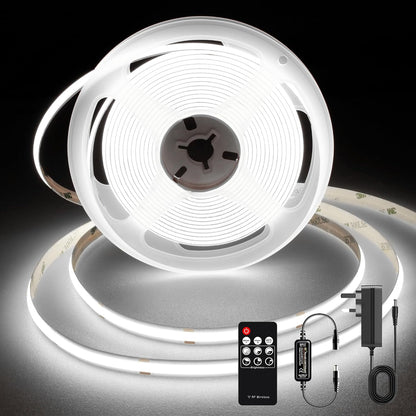 TTWAY COB LED Strip Lights 2700K, Dimmable LED Strip Kit, Super Bright 24V LED Tape Lights CRI90+ with RF Remote and UKCA Power Supply for DIY Home Decoration, 5M, 2400LEDs, Warm White.