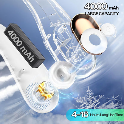 Neck Fan, Portable Bladeless Neck Fans with LED Display, 360° Airflow, 4000mAh Rechargeable Battery, Super Quiet Hands-Free Personal Wearable Fan for Indoor Outdoor, Snowy