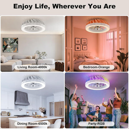 Ateroll Ceiling Fans with Lights, 46CM RGB Fan Ceiling Lights with Remote Control, 6 Speeds Quiet Fan with Timer and Memory, 3000K-6500K Dimmable LED Modern Fan Light for Bedroom Kitchen Living Room