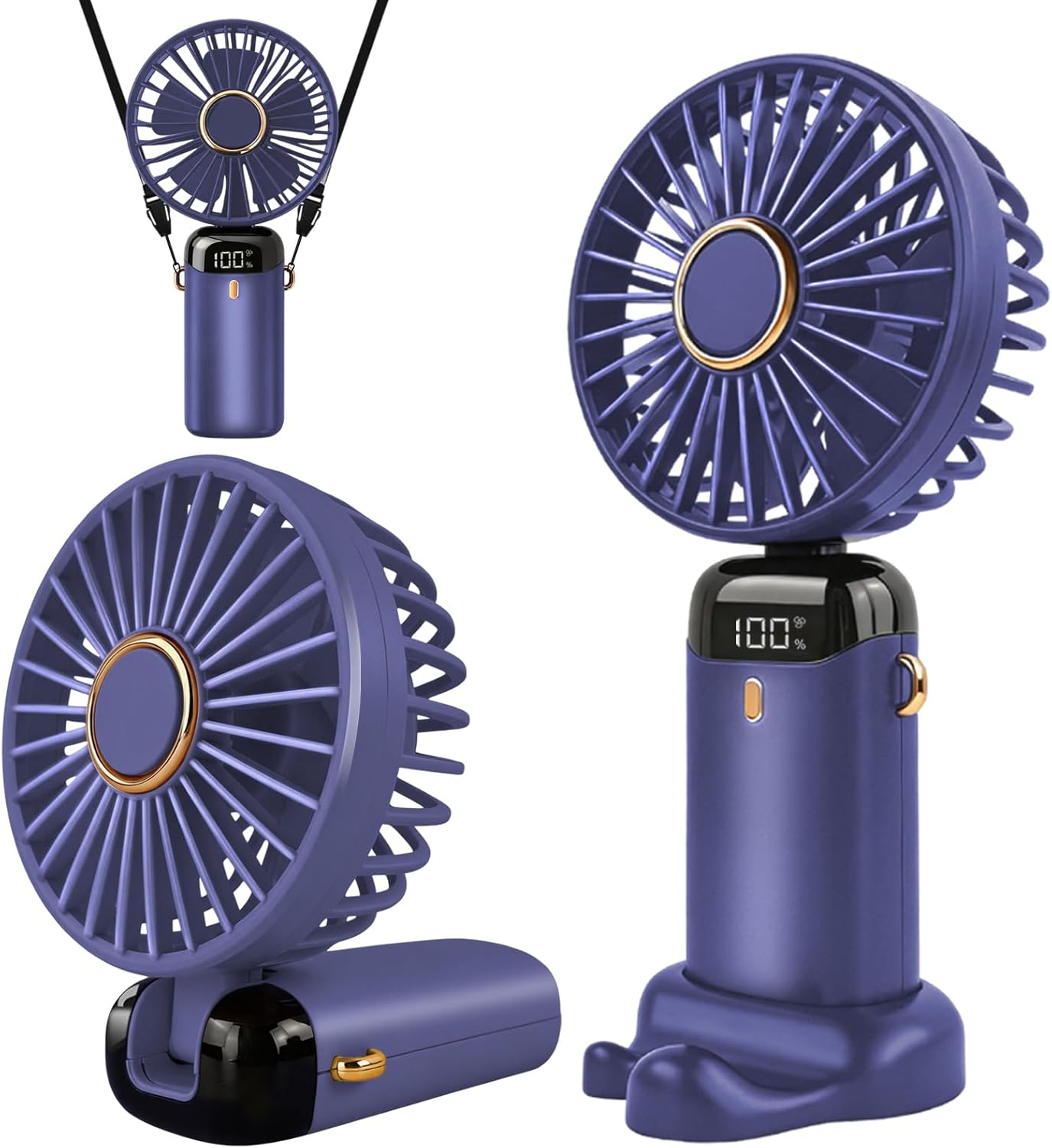 Jsdoin Hand Held Fan,Portable Handheld USB Rechargeable Fans with 5 Speeds,Battery Operated Mini Fan Foldable Desk Desktop Fans with LED Display for Home Office Bedroom Outdoor Travel (DarkBlue)