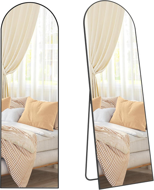 SONGMICS Full Length Mirror, 160 x 50 cm, Arched Full Body Mirror with Stand, Aluminium Alloy Frame, Tempered Glass, for Bedroom, Living Room, Cloakroom, Ink Black LFM031B01