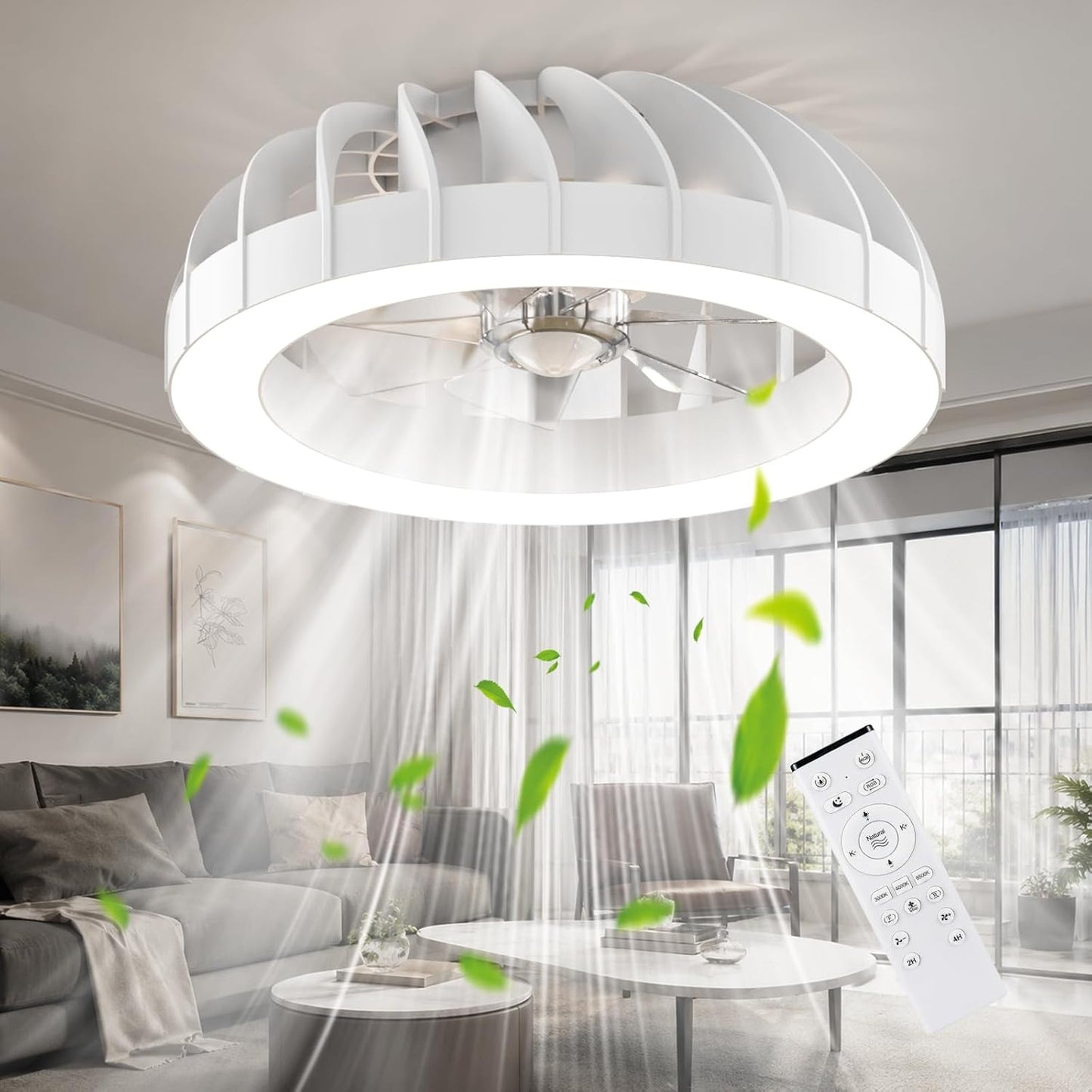 Ateroll Ceiling Fans with Lights, 46CM RGB Fan Ceiling Lights with Remote Control, 6 Speeds Quiet Fan with Timer and Memory, 3000K-6500K Dimmable LED Modern Fan Light for Bedroom Kitchen Living Room