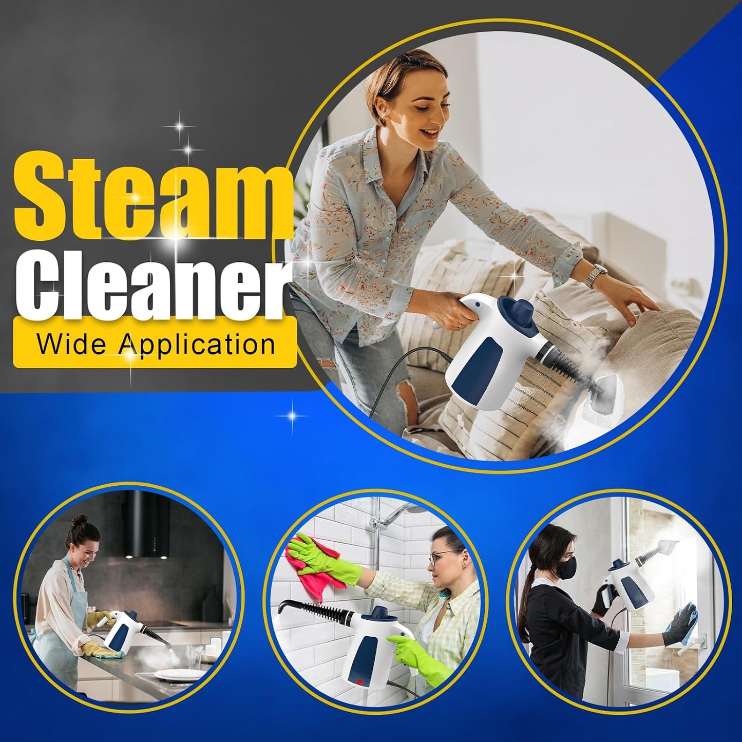 ASSCA Handheld Steam Cleaner, 1050W Portable Pressurised Steam Cleaner with 12-Piece Accessories, Chemical-Free Multi-Purpose Cleaning for Car Interior Detailing, Sofa Upholstery, Kitchen & Bathroom