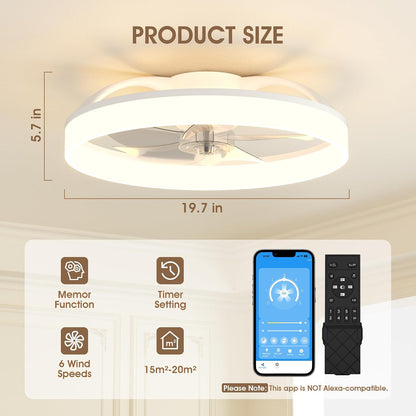 NIORSUN 50cm Ceiling Fans with Lights and Remote, 6 Speeds Modern Smart LED Ceiling Fan Light, 3000K-6500K Dimmable Quiet Fan Lights Ceiling for Bedroom Living Room Dining Room (White)