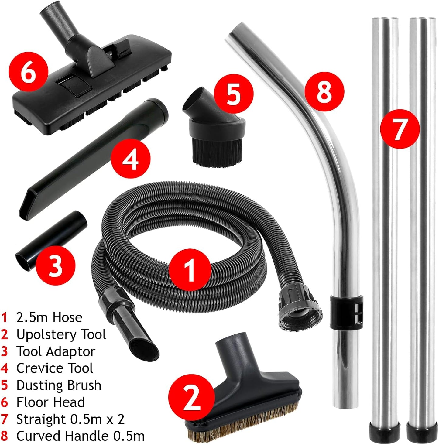 SPARES2GO Spare Parts Tool Brush Kit for Numatic Henry Hetty Vacuum Cleaner (2.5m)
