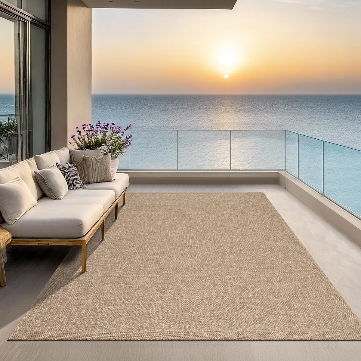 the carpet Kansas - robust indoor and outdoor carpet in natural jute look, weatherproof, suitable for patio and garden, approx. 120 x 170 cm