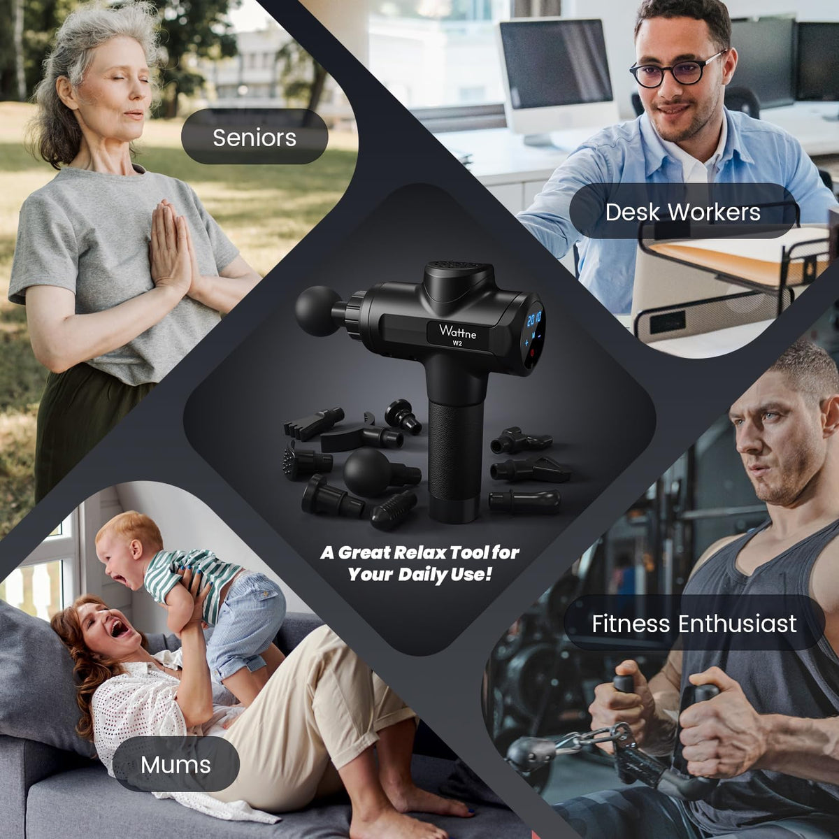 Wattne W2 Deep Tissue Massage Gun – 20 Speeds
