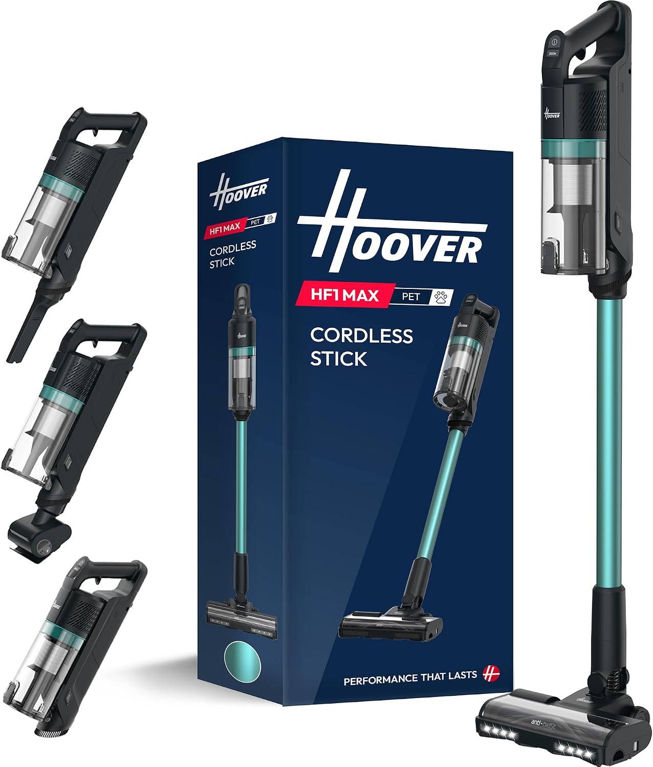 Hoover HF1 Max Cordless Vacuum Cleaner with Anti-Hair Wrap, 50 Min Runtime, 200W Motor, 3-Speed Modes, LED Headlights, Converts to Handheld, Bagless & Easy-Empty [HF1M10H]