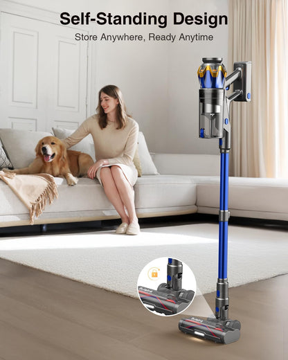 600W 50kPa 70Mins Cordless Vacuum Cleaner, 1.8L Self-Standing Anti-Tangle Vacuum cleaners for Home with OLED Touch Screen, Wall-Mounted Charging, for Pet Carpet Car Hardwood Floor