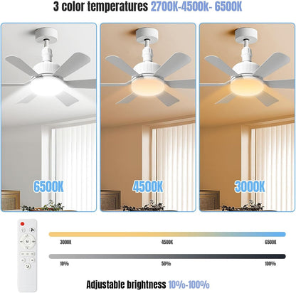 46cm Ceiling Fan Light Bulb Bayonet Fitting, Ceilings Fans with Light & Remote Control, Ceiling Fans Lights Dimmable, E27/B22 Ceilings Lamp with 3 Speeds & 3 Color Temperatures (White-B22)