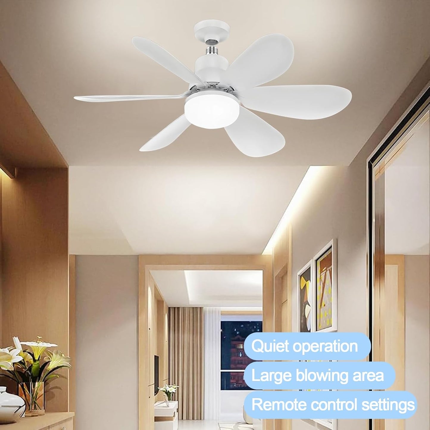 52CM Ceiling Fans with Lights and Remote Control, 40W E27 Screw-In Light Bulb Fan with 3 Speeds & 3 Color, Timer Function, Dimmable 3000K-6500K, Ceiling Fan Light for Bedroom, Living Room, Kitchen