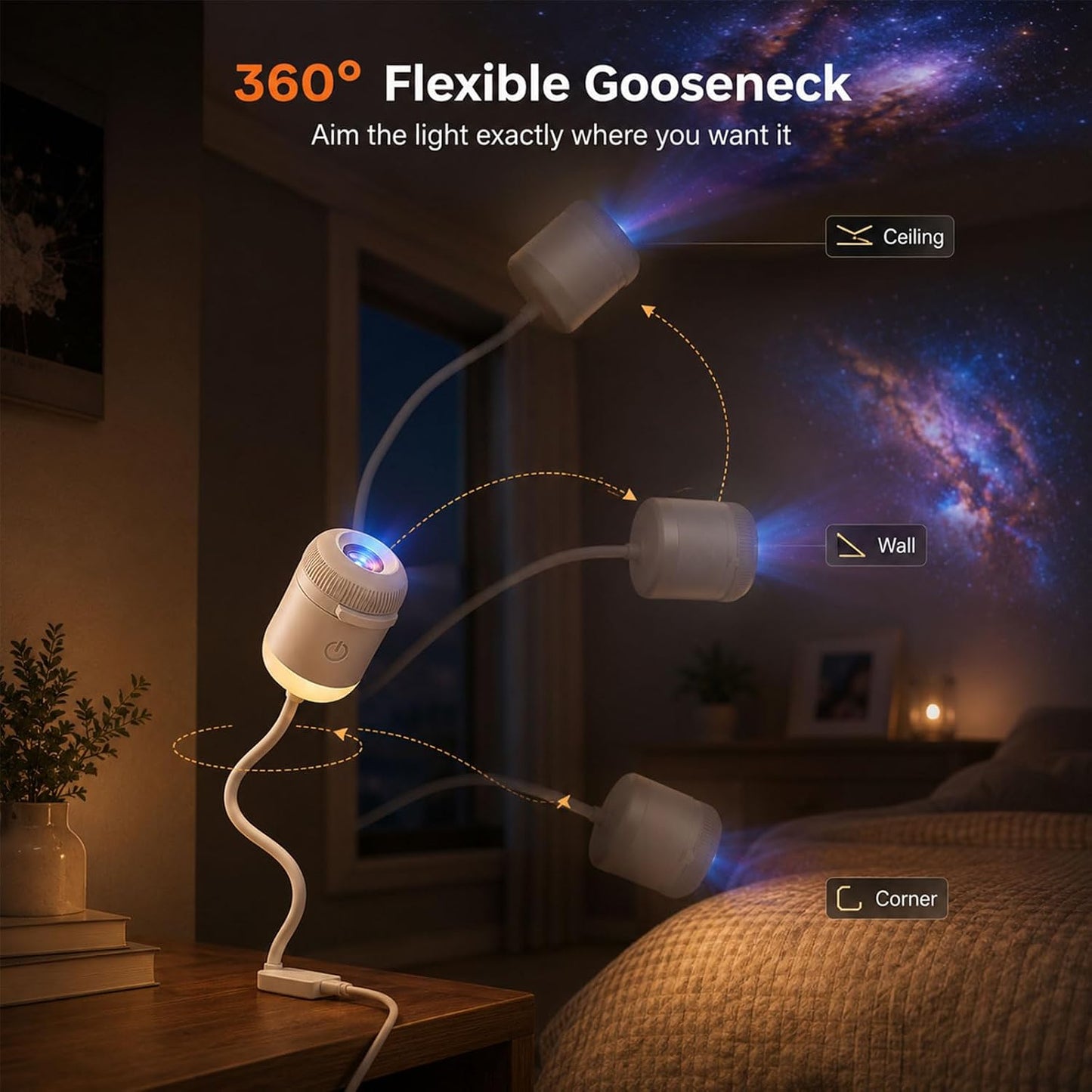 HD Smart Dynamic 5D Holographic Night Light Projector, Plug and Play 2-in-1 Galaxy Star and Ocean Projector with 24 Films, 360 Rotating USB Powered Ceiling Light for Bedroom Decor (24 Films)
