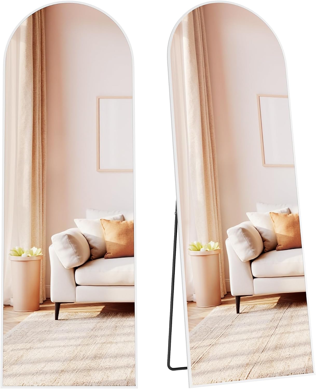 SONGMICS Full Length Mirror, 160 x 50 cm, Arched Full Body Mirror with Stand, Aluminium Alloy Frame, Tempered Glass, for Bedroom, Living Room, Cloakroom, Ink Black LFM031B01