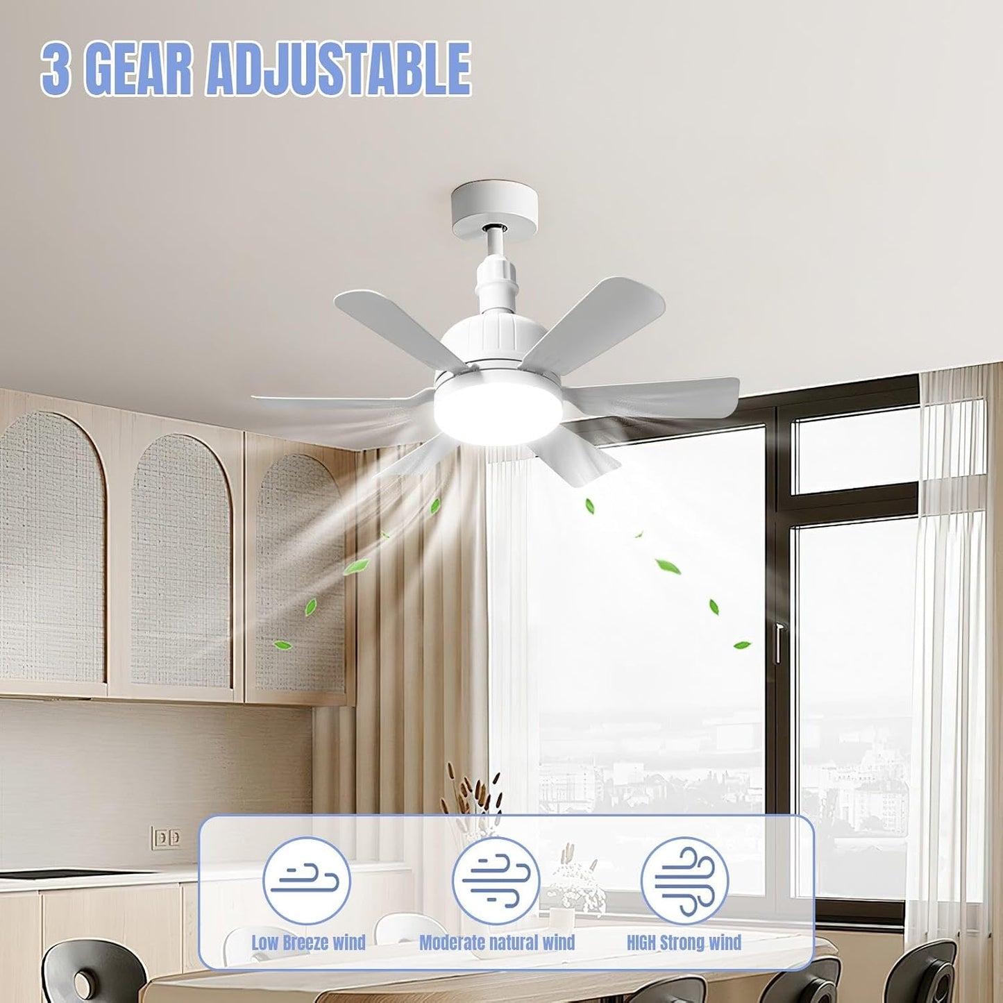 46cm Ceiling Fan Light Bulb Bayonet Fitting, Ceilings Fans with Light & Remote Control, Ceiling Fans Lights Dimmable, E27/B22 Ceilings Lamp with 3 Speeds & 3 Color Temperatures (White-B22)