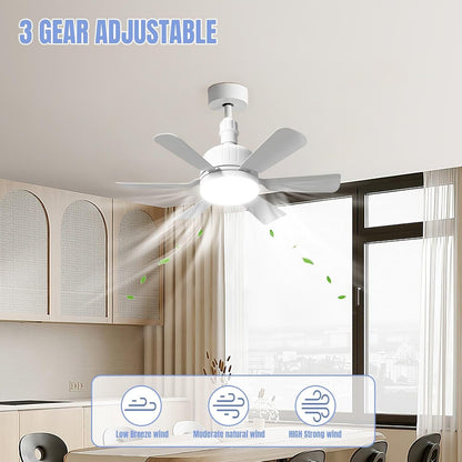 46cm Ceiling Fan Light Bulb Bayonet Fitting, Ceilings Fans with Light & Remote Control, Ceiling Fans Lights Dimmable, E27/B22 Ceilings Lamp with 3 Speeds & 3 Color Temperatures (White-B22)