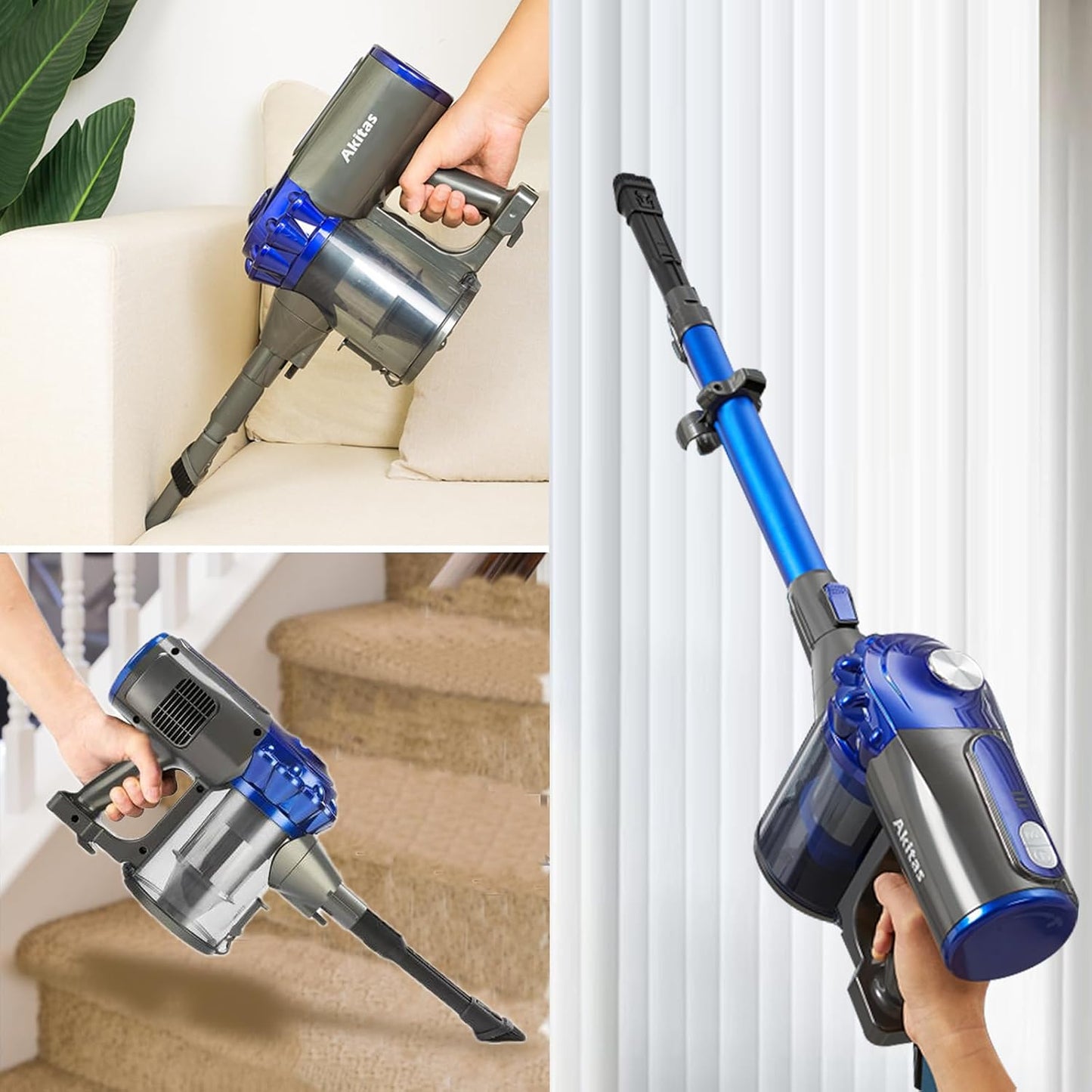 Akitas V8 3-in-1 Cordless Hoover Vacuum Cleaner Handheld & Upright Lightweight 22.2 V 150 W, Rechargeable Lithium Battery for Floors Carpets and Pet Hair