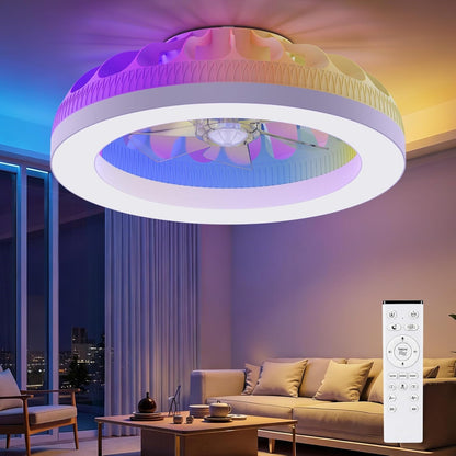 Ateroll Ceiling Fans with Lights, 46CM RGB Fan Ceiling Lights with Remote Control, 6 Speeds Quiet Fan with Timer and Memory, 3000K-6500K Dimmable LED Modern Fan Light for Bedroom Kitchen Living Room