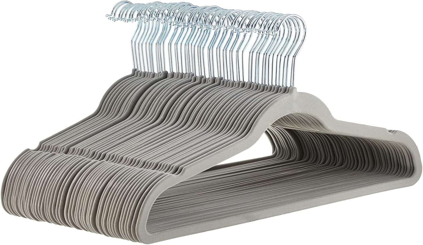 Amazon Basics Slim Velvet Non-Slip Suit Hangers - 30-Pack, Black/Silver