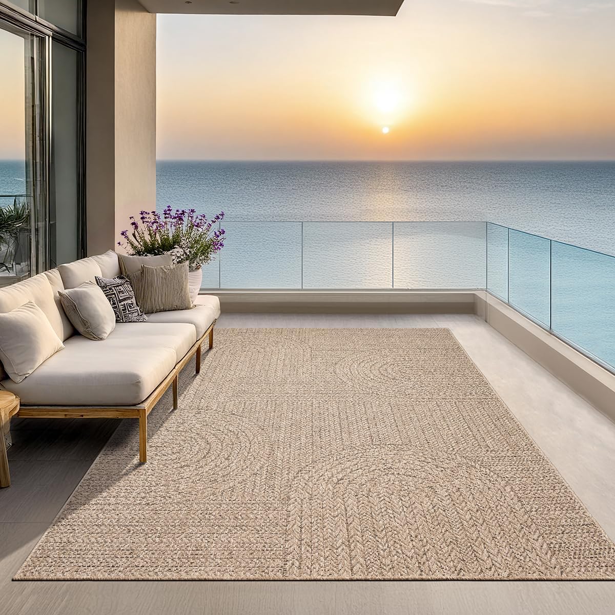 the carpet Kansas - robust indoor and outdoor carpet in natural jute look, weatherproof, suitable for patio and garden, approx. 120 x 170 cm